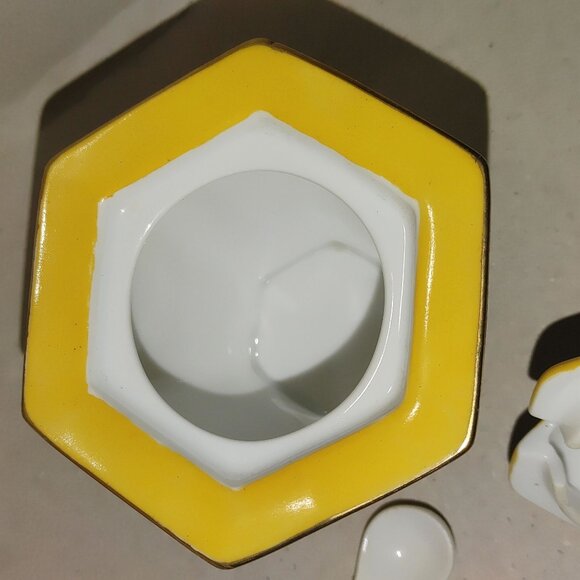 Noritake Japan Yellow Floral Salt Pepper Shaker Set Lidded Mustard Bowl Spoon - Picture 6 of 12